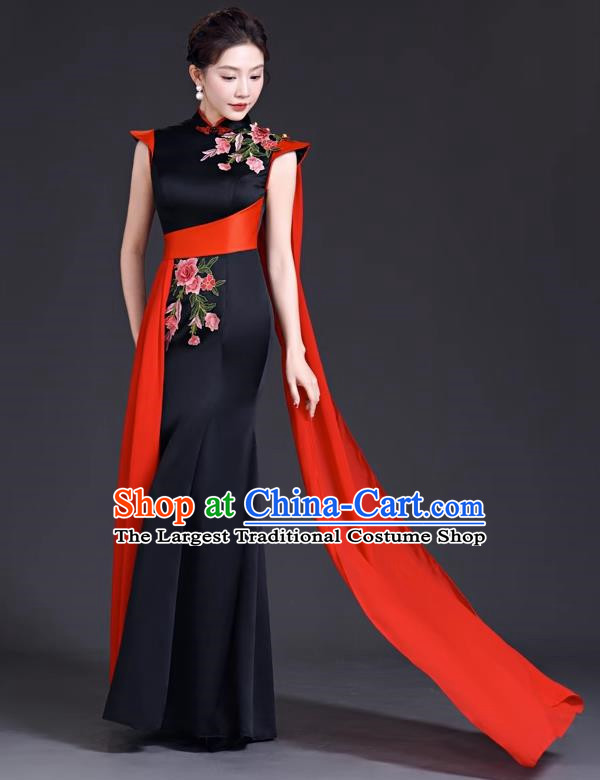 Top Evening Dress Temperament Stage Host Costume Chinese Style Improved Fishtail Long Cheongsam Dress