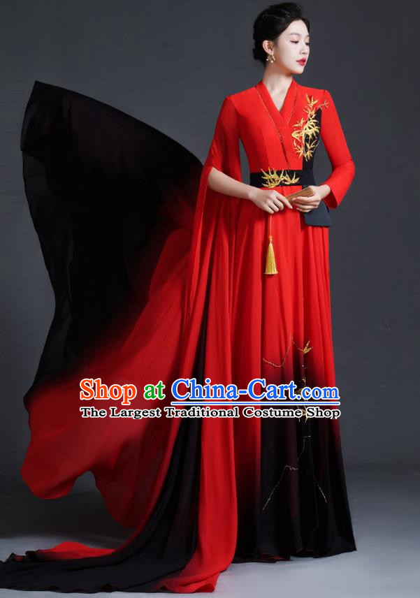 Chinese Style Top Banquet Evening Dress Model Catwalk Performance Costume Long Guzheng Playing Art Test Dress Tailing