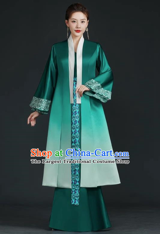 China Style Top Catwalk Evening Dress Trailing Long Model Team Stage Performance Clothing Art Test Dress Green