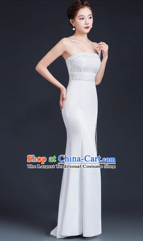 Sexy Tube Top Banquet Evening Dress Long Mermaid Slim Party Dress Party Dress White