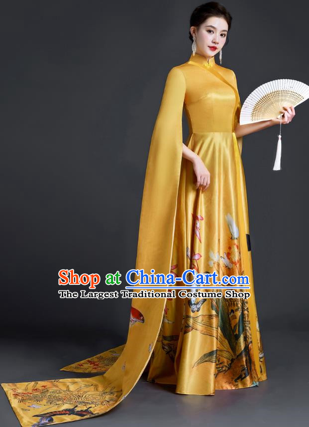 Chinese Style Top Evening Dress Annual Meeting Model Catwalk Show Cheongsam Performance Costume Atmospheric Guzheng Performance Art Test