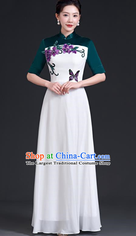 Chinese Style Top Dress Stage Choir Catwalk Cheongsam Performance Clothing Chiffon Long Skirt Hit Color