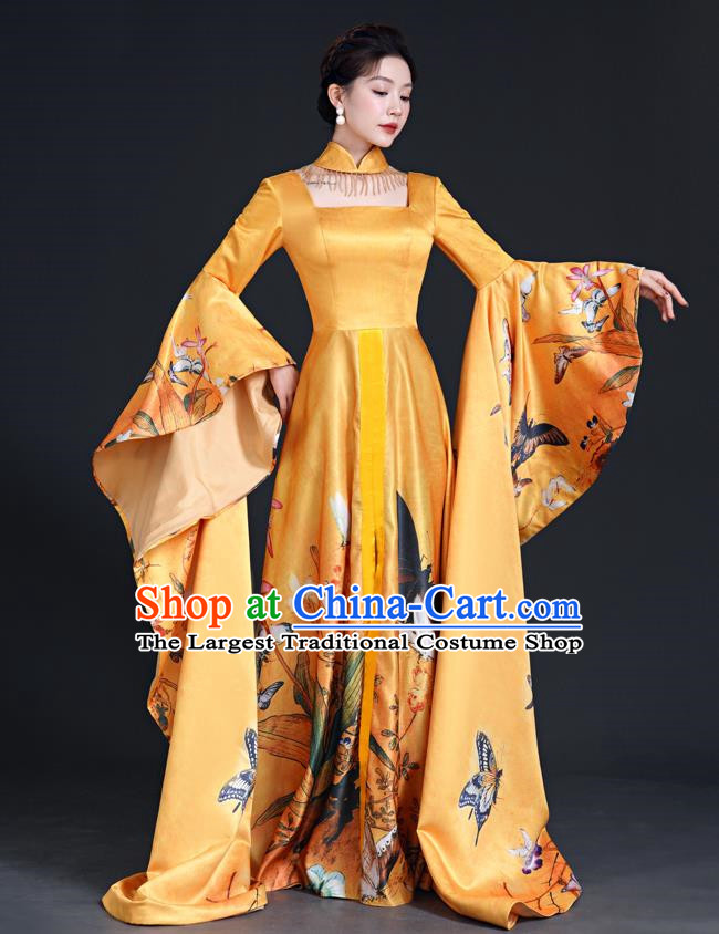 Chinese Fashion Top Catwalk Evening Dress Atmosphere Art Examination Vocal Performance Host Dress Model Cheongsam Long Costumes