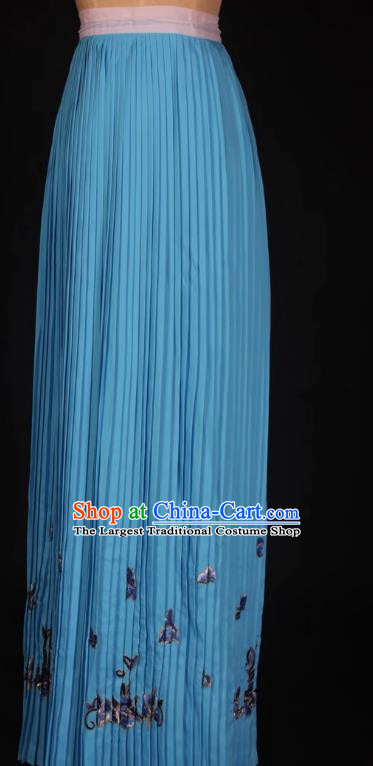 Blue Pleated Skirt Yue Opera Huadan Embroidered Opera Costume All Match Skirt For Women