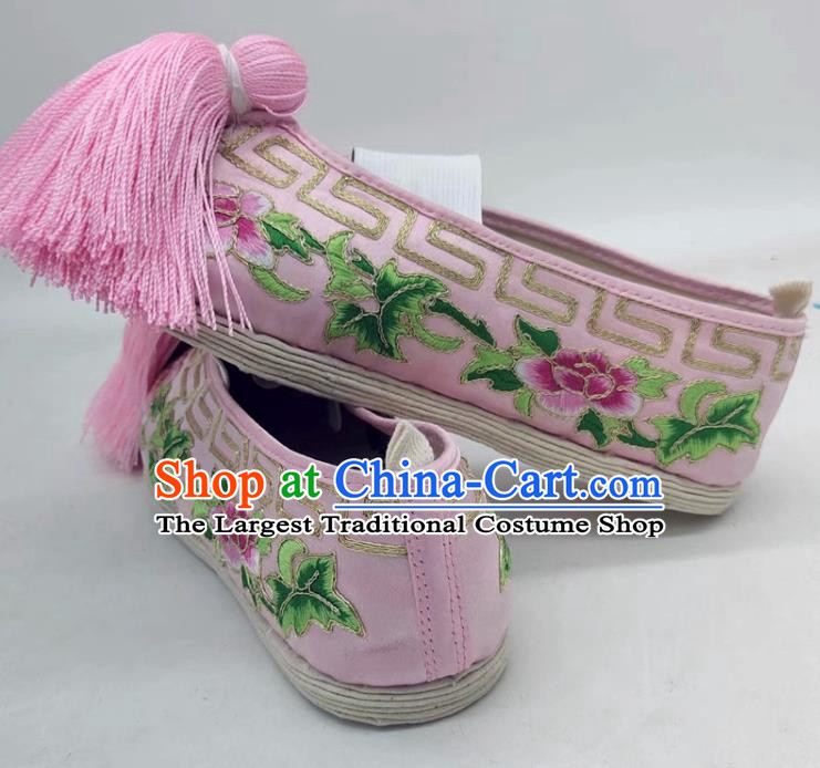 Thousand Layer Bottom Opera Huadan Flat Bottomed Embroidered Shoes Hook Gold Chinese Style Classical Dance Big Peony