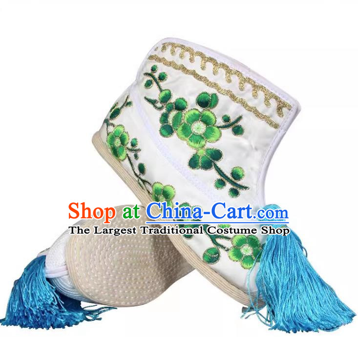 Green Embroidered Melaleuca Bottom Flat Plum Blossom Fast Boots Color Fast Huadan Wudan Embroidered Shoes Handmade Shoes Chinese Style Ancient Costume Shoes Opera