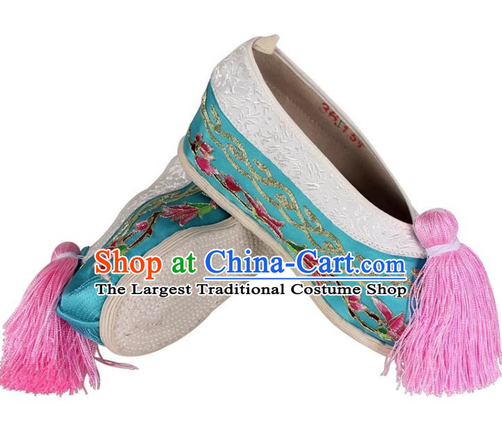 Thousand Layer Bottom Inner Heightened Magnolia Flower Opera Embroidered Shoes Huadan Tsing Yi Colored Shoes Chinese Style Ancient Style Yue Opera Peking Opera