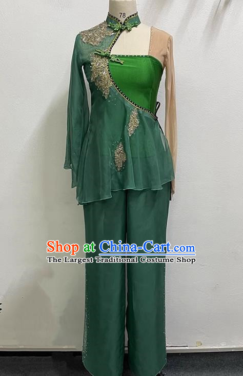 Dark Green Yangko Dance Solo Dance Performance Clothing Jiaozhou Fan Dance Art Test Practice Performance Clothing