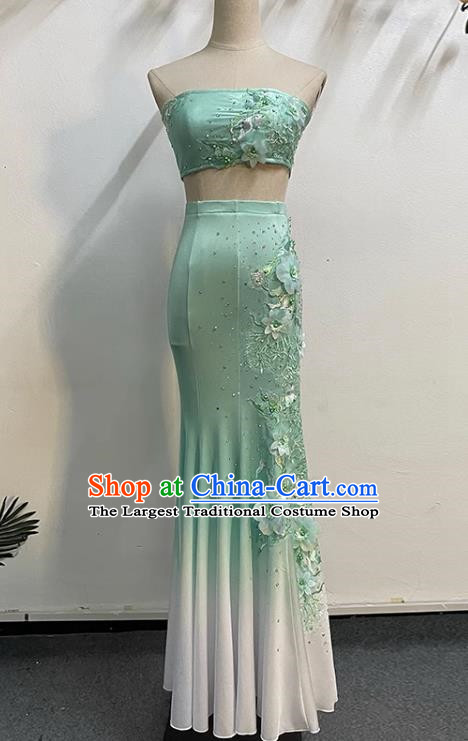 Light Green Dai Dance Performance Costumes Custom Made Self Cultivation Fishtail Swing Peacock Dance Art Test Practice Stage Performance Costumes