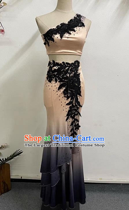 Champagne Colored Dai Ethnic Dance Performance Costumes Custom Made Self Cultivation Fishtail Swing Peacock Dance Art Test Practice Stage Performance Costumes