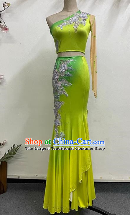 Green Dai Dance Performance Costume Custom Made Self Cultivation Fishtail Swing Peacock Dance Art Test Practice Stage Performance Costume