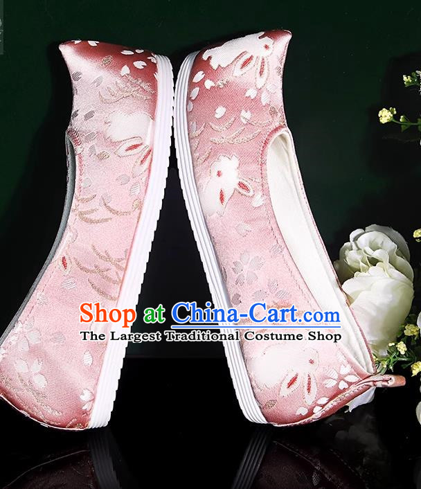 Hanfu Shoes Ancient Style Flat Heel Round Toe Soft Sole Shoes Ming Dynasty Horse Face Ancient Costume Women Cloth Shoes Pink
