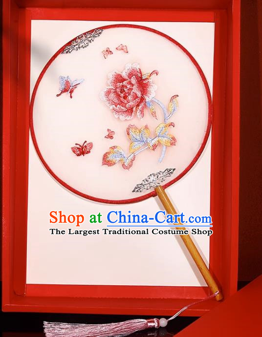 Pink Peony Fan Double Sided Embroidery Suzhou Embroidery Fan Hanfu Girl Ancient Costume Dance Palace Fan Palace