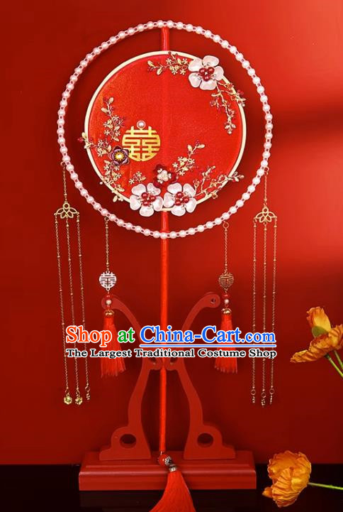 Red Round Fan Wedding Bride Handmade Hi Fan Xiuhe Clothing Chinese Style Wedding Mask Fan