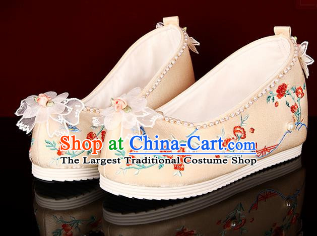 Gold Embroidered Shoes Three Dimensional Flower Pearl Hanfu Shoes