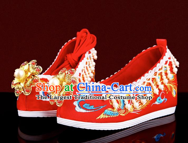 Chinese Wedding Shoes Hanfu Wedding Xiuhe Clothing With Shoes Pearl Tassel Embroidery