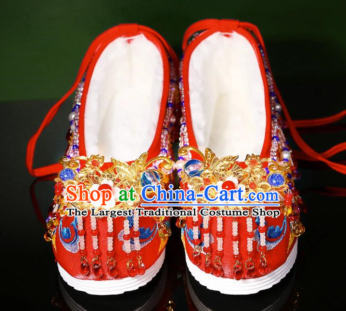 Handmade Beaded Tassel Wedding Shoes Xiuhe Clothing Matching Shoes Red Chinese Wedding Hanfu Shoes
