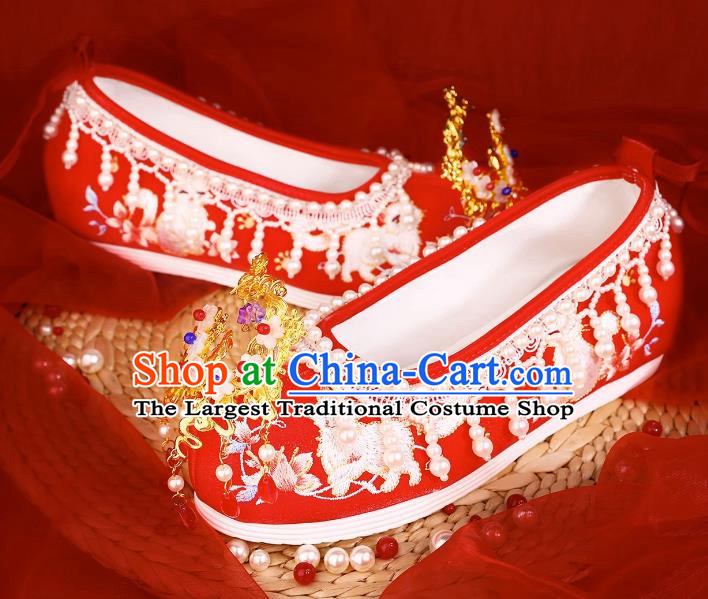 Xiuhe Wedding Shoes Women Embroidered Beaded Pearl Wedding Women Shoes Bridal Shoes