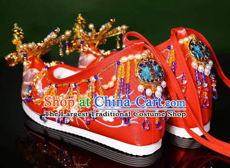 Phoenix Wedding Shoes Heavy Industry Embroidered Shoes Wedding Shoes Women Chinese Style