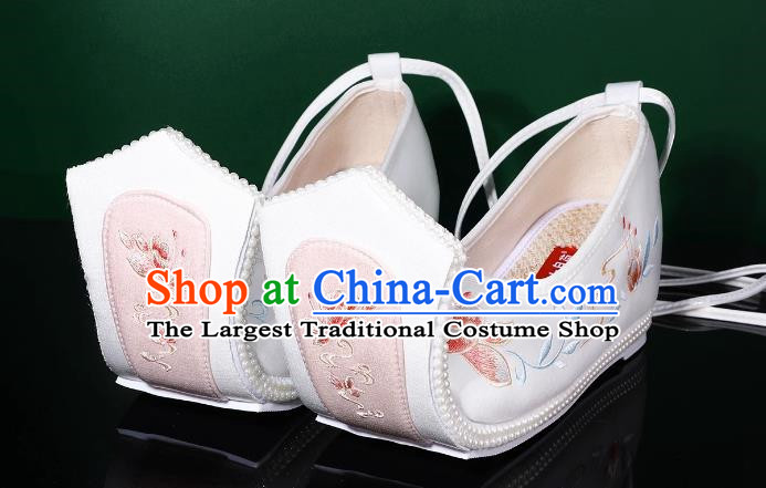 Hanfu Shoes Women Embroidered Phoenix White Shoes