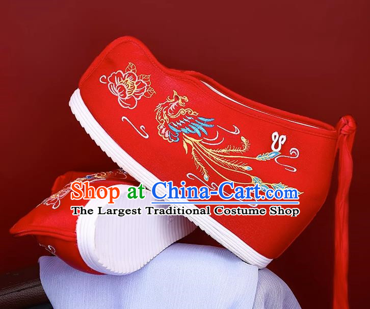 Women Red Ancient Costume Hanfu Shoes Cloth Shoes Inner Heightening Embroidered Shoes