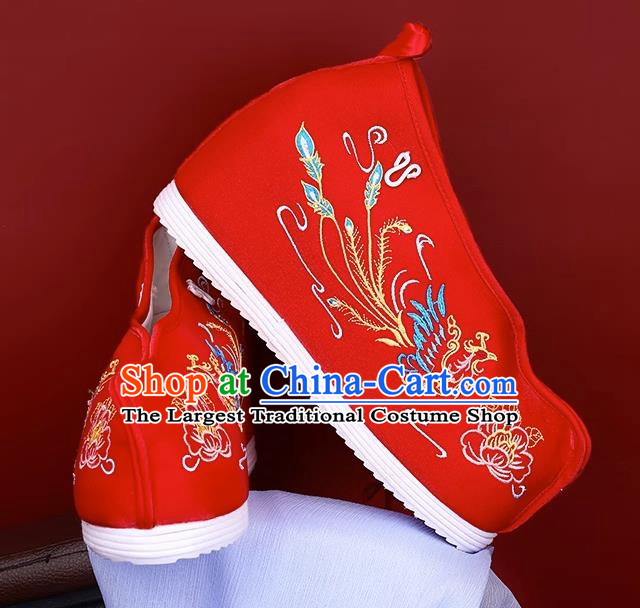 Women Red Ancient Costume Hanfu Shoes Cloth Shoes Inner Heightening Embroidered Shoes