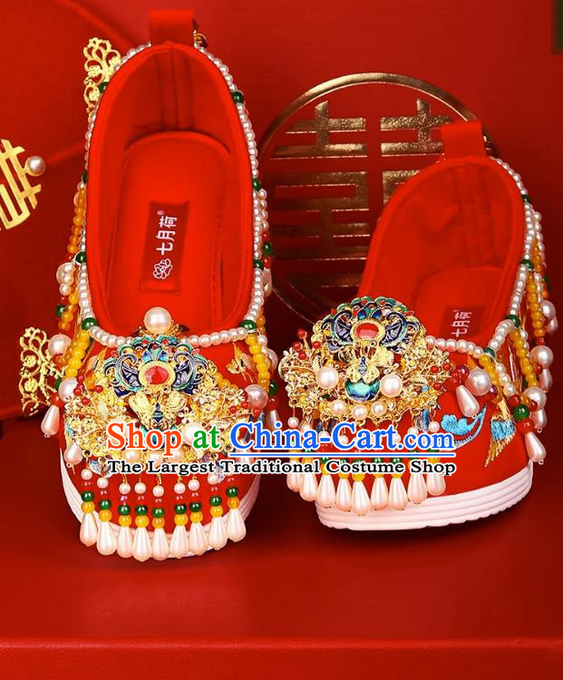 Handmade Beaded Wedding Shoes Xiuhe Dress Bride Han Dress Wedding