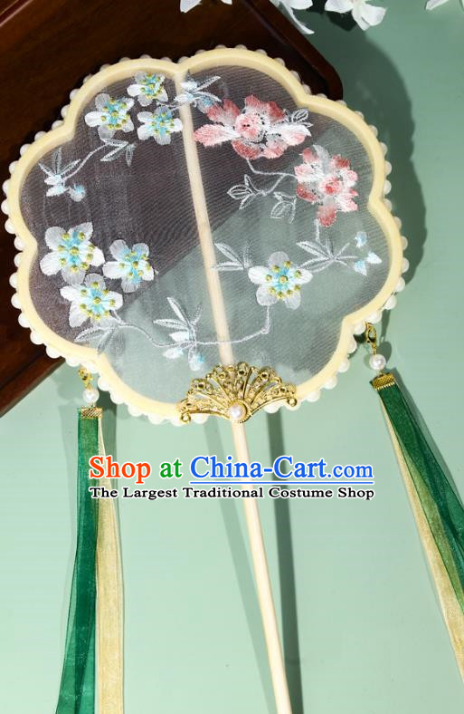 Group Fan Ancient Fan Chinese Style Double Sided Embroidery Round Ancient Hanfu Cheongsam Dance Fan Su Embroidery Streamer