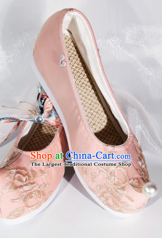 Embroidered Hanfu Shoes Pink Pearl Height Increase
