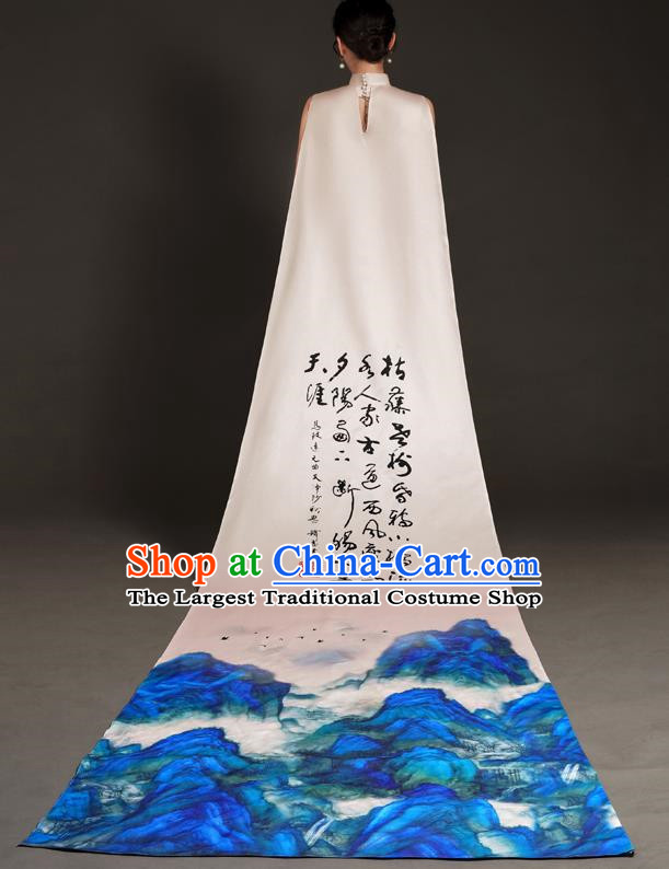 Chinese Design High End Long Tailed Performance Costume Art Test Host Fishtail Dress A Thousand Miles Of Rivers And Mountains Catwalk