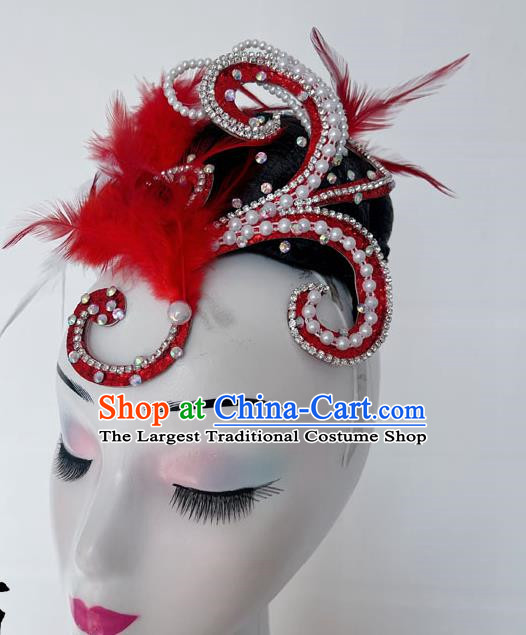 Ethnic Dance Headdress Happy Brow Jiaozhou Yangko Performance Hair Ornament Wig Feather Headdress