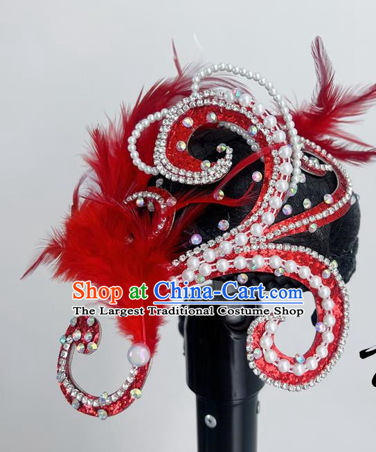 Ethnic Dance Headdress Happy Brow Jiaozhou Yangko Performance Hair Ornament Wig Feather Headdress
