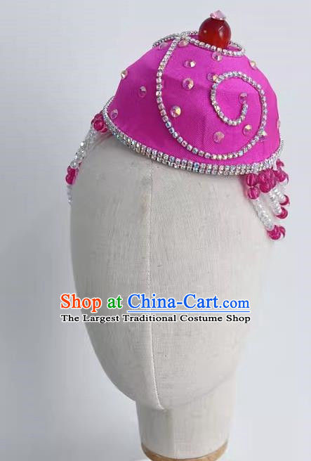 Mongolian Ethnic Dance Hat Headdress Handmade Beaded Pink Art Test Ethnic Dance Performance Headdress