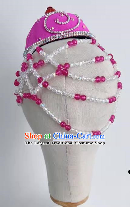 Mongolian Ethnic Dance Hat Headdress Handmade Beaded Pink Art Test Ethnic Dance Performance Headdress