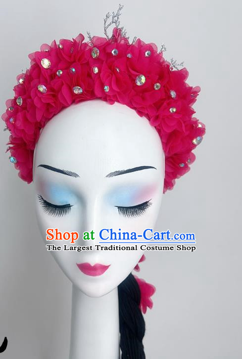 Folk Dance Jiaozhou Dance Headdress White Peony Flower Dance Headdress With Hair Bag Braid Art Test Headdress