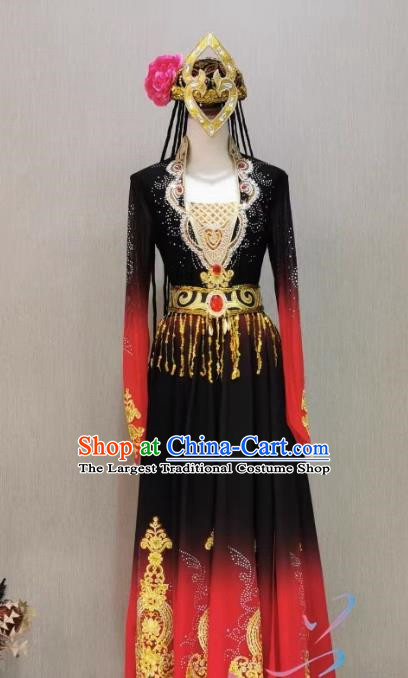 Xinjiang Uyghur Dance Performance Costume Red Gradient Art Examination Minority Wind Swing Skirt