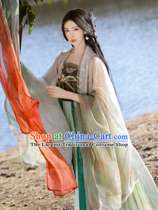 Traditional Woman Hanfu China Ancient Royal Princess Green Dresses Tang Dynasty Embroidered Costumes