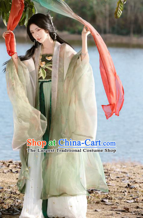 Traditional Woman Hanfu China Ancient Royal Princess Green Dresses Tang Dynasty Embroidered Costumes