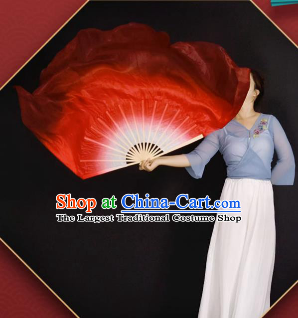 China Dance Contest Long Ribbon Fan Classical Dance Wan Jiang Pure Silk Fan Handmade Wine Red Dancing Fan