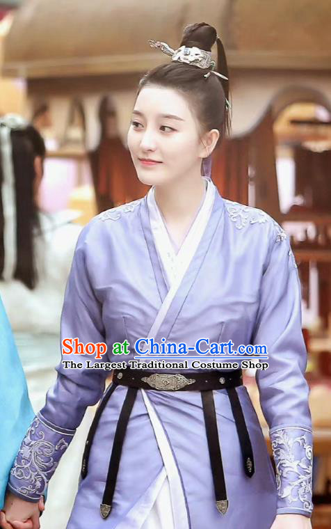 China TV Series Ms Cupid In Love Female Constable Jing Clothing Ancient Swordswoman Costumes Traditional Hanfu Lilac Dress