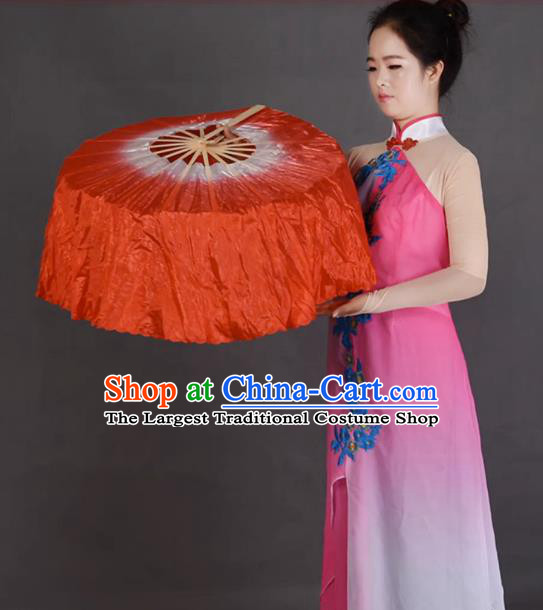 China Handmade Red Pure Silk Fan Jiaozhou Yangko Dance Circular Fan Women Group Dance Folding Fan