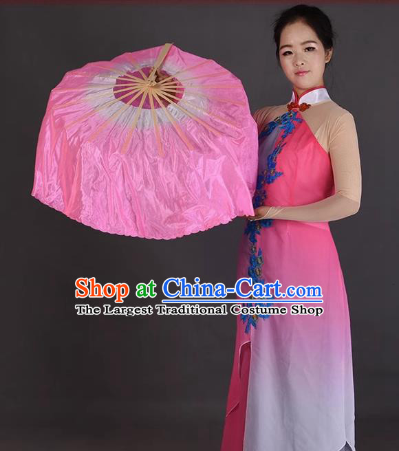 China Women Group Dance Folding Fan Handmade Pink Pure Silk Fan Jiaozhou Yangko Dance Circular Fan