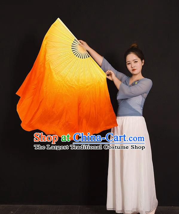 China Classical Dance Folding Fan Women Group Dancing Fan Handmade Yangko Dance Pure Silk Fan