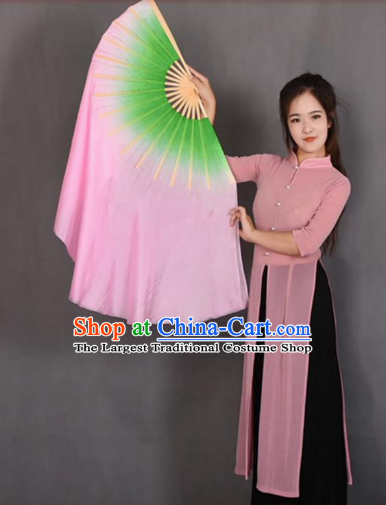 China Handmade Lotus Dance Fan Yangko Dance Pure Silk Fan Classical Dance Folding Fan Women Group Dancing Fan