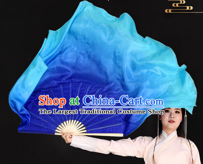China Yangko Dance Fan Folk Dance Royalblue Silk Fan Women Group Dance Ribbon Fan Handmade Fan