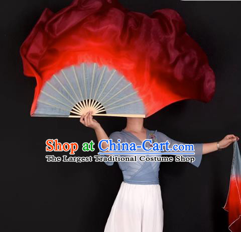 China Handmade Red Ribbon Fan Classical Dance Fan Jiaozhou Yangko Dance Jiu Er Silk Fan