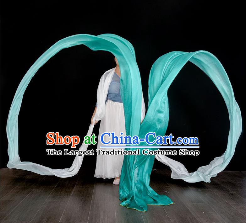 China Classical Dance Water Sleeve Women Solo Dance Silk Handmade Mint Green Long Ribbon
