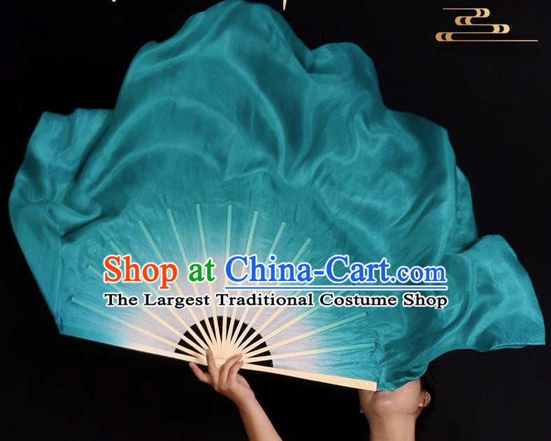 China Handmade Mint Green Ribbon Fan Classical Dance Fan Jiaozhou Yangko Dance Silk Fan