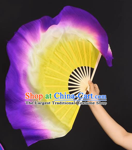 China Jiaozhou Yangko Dance Silk Fan Handmade Purple Ribbon Fan Classical Dance Double Side Fan