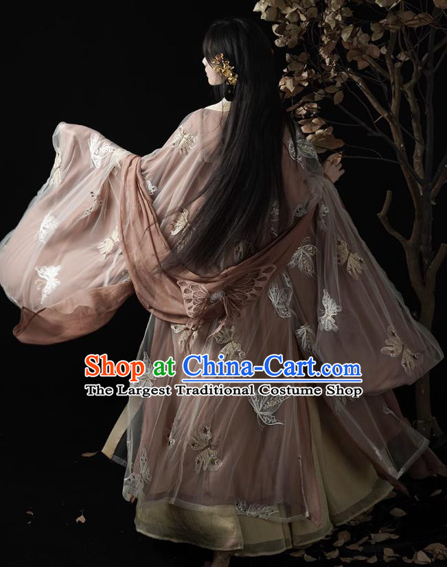 Ancient Butterfly Fairy Costumes Traditional Woman Hanfu Set China Tang Dynasty Young Lady Brown Dresses